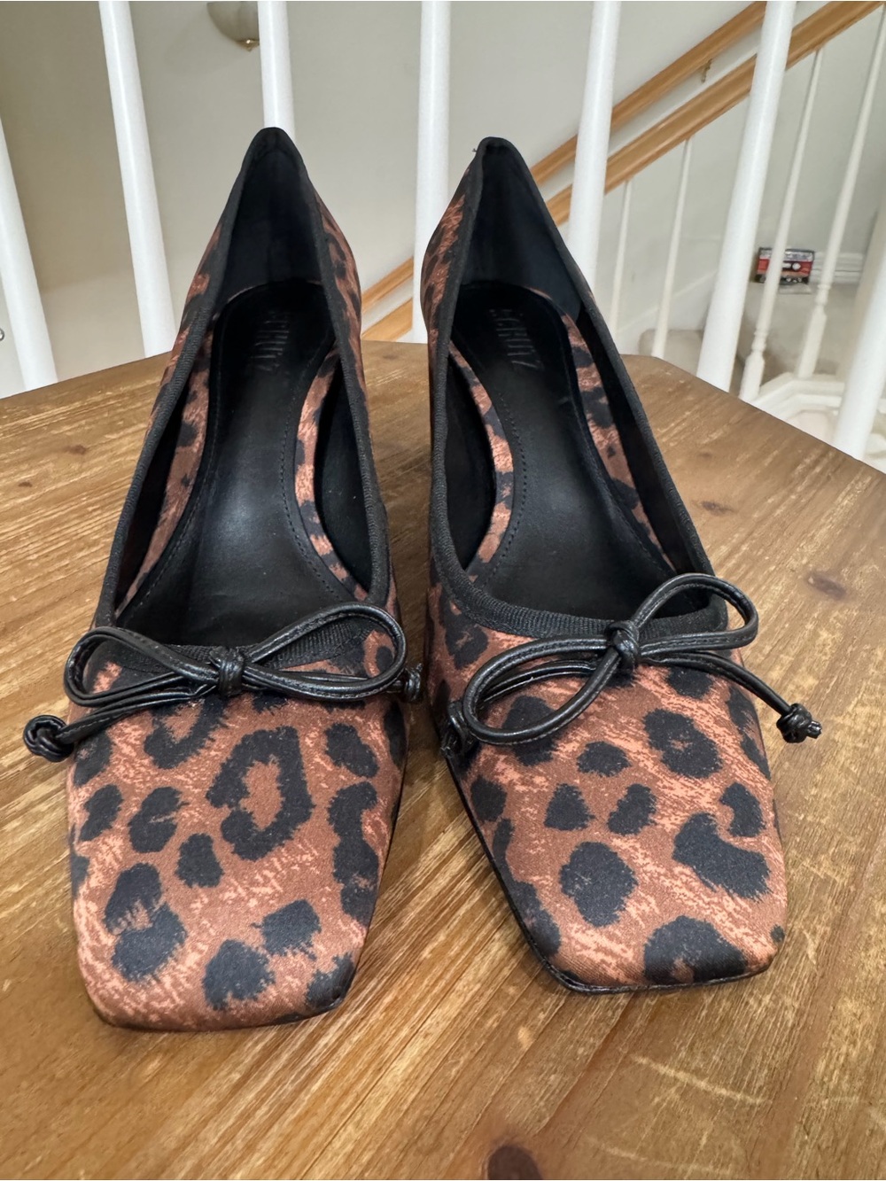 SCHUTZ Leopard Print Square-Toe Heels - Brown & Black